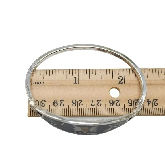 Alpaca Mother of Pearl Butterfly Hinged Cuff Bangle Bracelet Silver Tone VTG - Picture 5 of 5